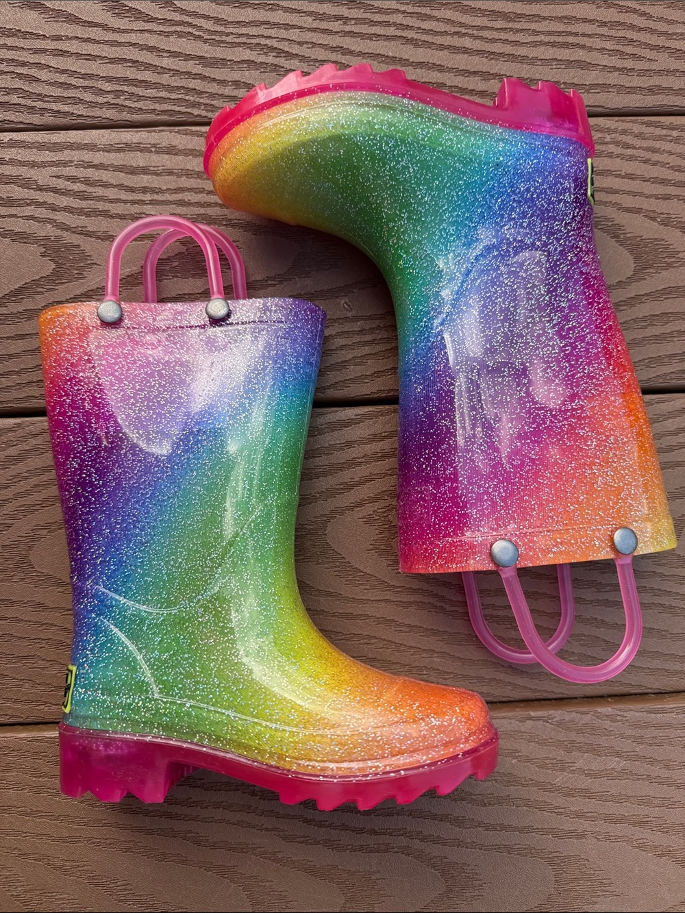 Western Chief Kids Rainbow Glitter Rain Boots - Pink Trim